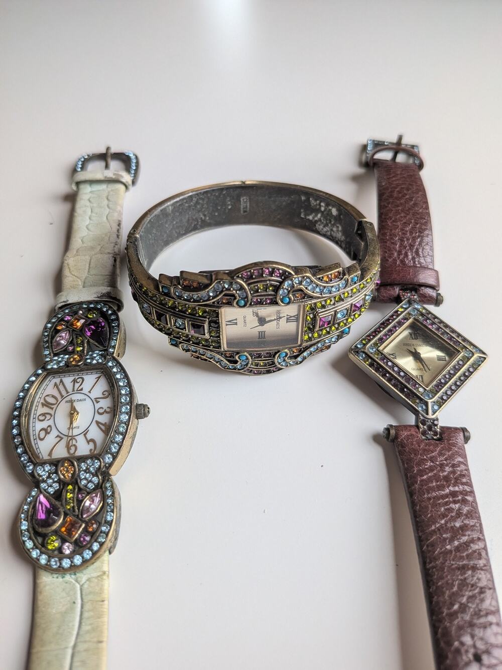 Heidi Daus Lot of 3 Crystal Bejeweled Quartz Watches Bangle Strap Set